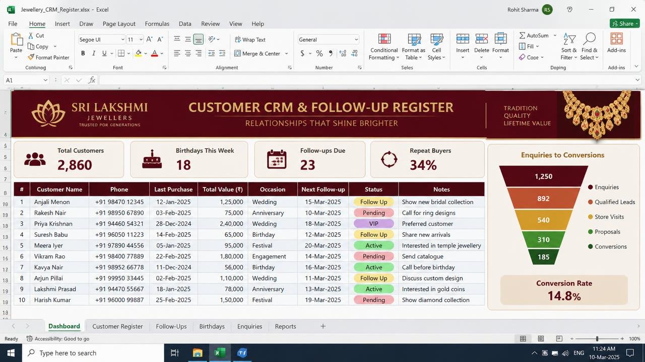 Customer CRM & Follow-up Register